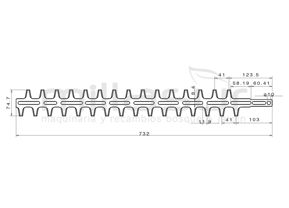 PEIGNE TAILLE-HAIE INTÉRIEUR ET EXTÉRIEUR 732MM ADAPTABLE À STIHL HS 242, HS 246, HS 60, HS 61 ...