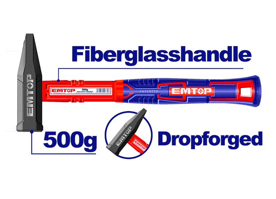 MARTEAU MECANIQUE 500g EMTOP (POIGNEE FIBRE - FORGEE)